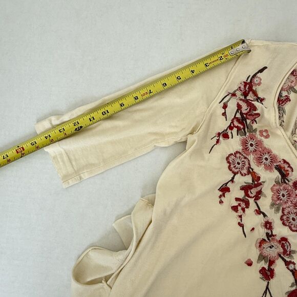 Johnny Was JW Los Angeles Tunic Shirt Womens XS Ivory Embroidered V Neck Boho - Picture 7 of 9